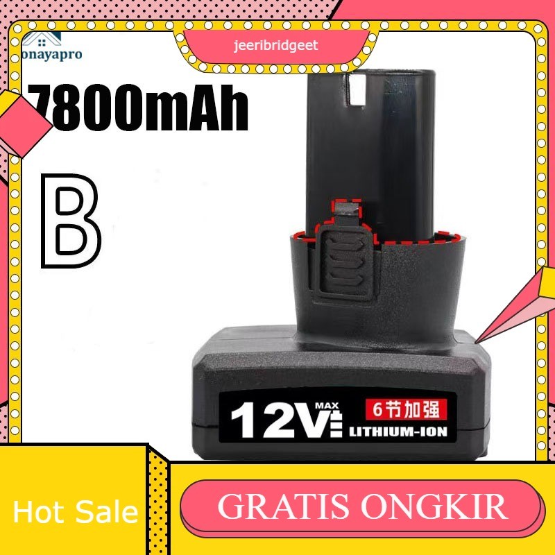 Baterai Mesin Bor Cas 12 Volt 7800mAh Cordless Drill+Charger/baterai lithium yang dapat diisi ulang 