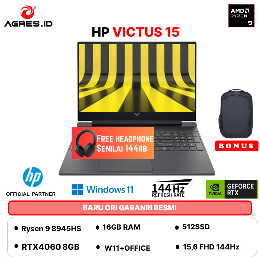 HP VICTUS 15 AMD RYZEN 9 8945HS RTX4060 8GB - RAM 32GB 1TB W11+OHS+ 15.6FHD 144HZ - FB3777AX