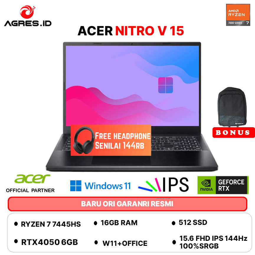 ACER NITRO V 15 RYZEN 7 7445HS RTX4050 6GB - RAM16GB 512GB W11+OHS 15.6FHD 180HZ 100SRGB -42.R60U