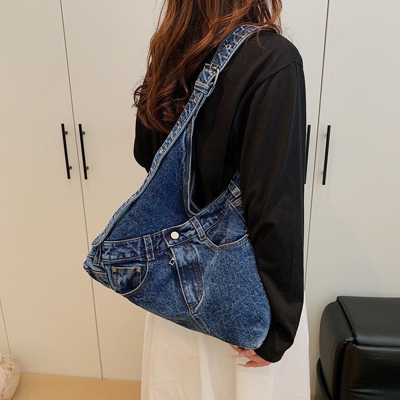 Tas jeans berkapasitas besar, tas bahu berkapasitas besar