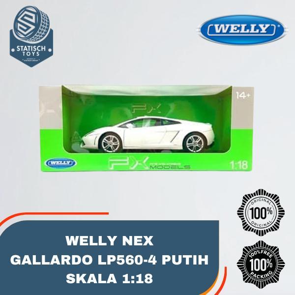 Nex welly Lamborghini Gallardo LP560-4 Putih Skala 1:18 Welly Door Openable Mainan Diecast Original 