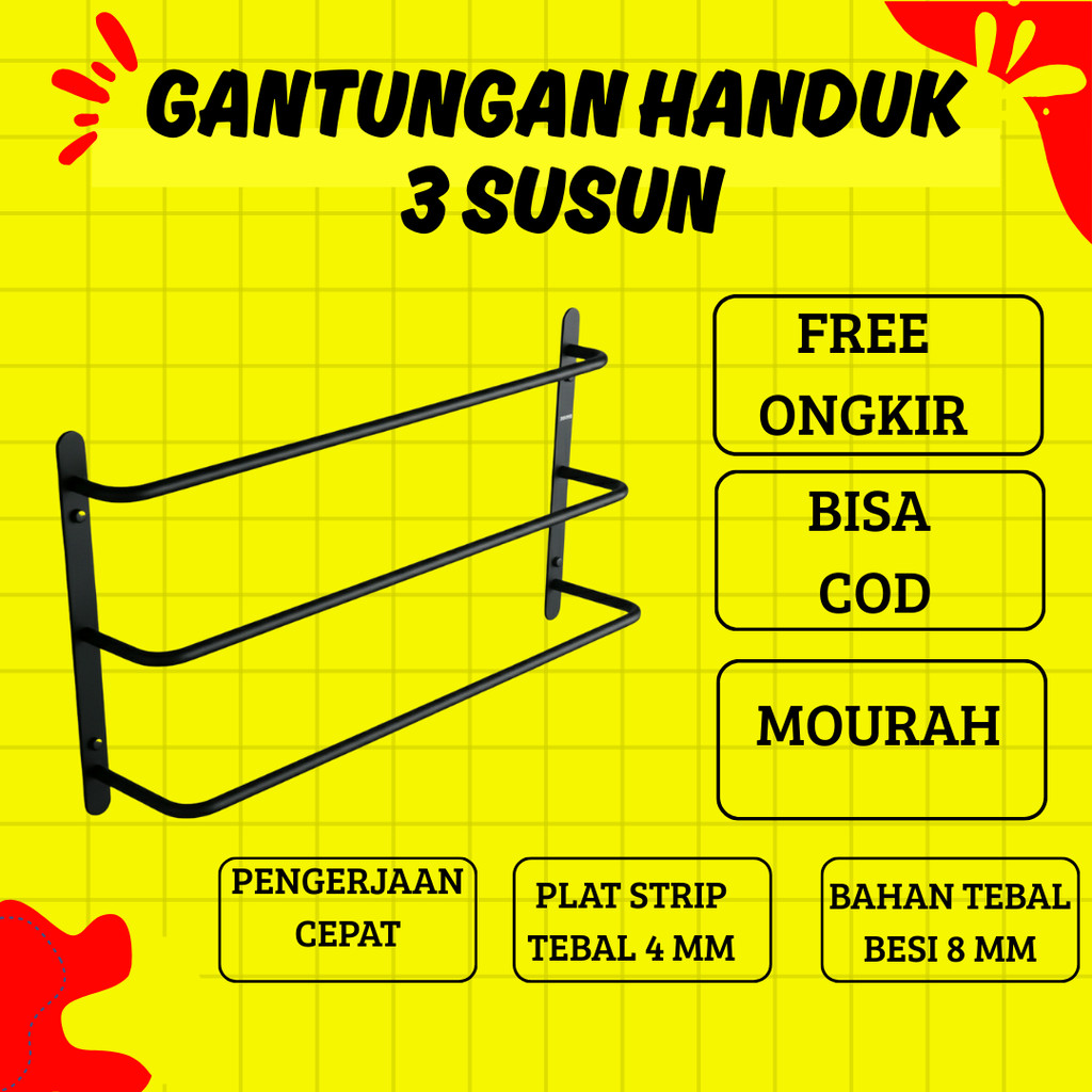 Gantungan handuk 3 susun / Rak handuk kamar mandi 3 susun / gantungan handuk tempel dinding