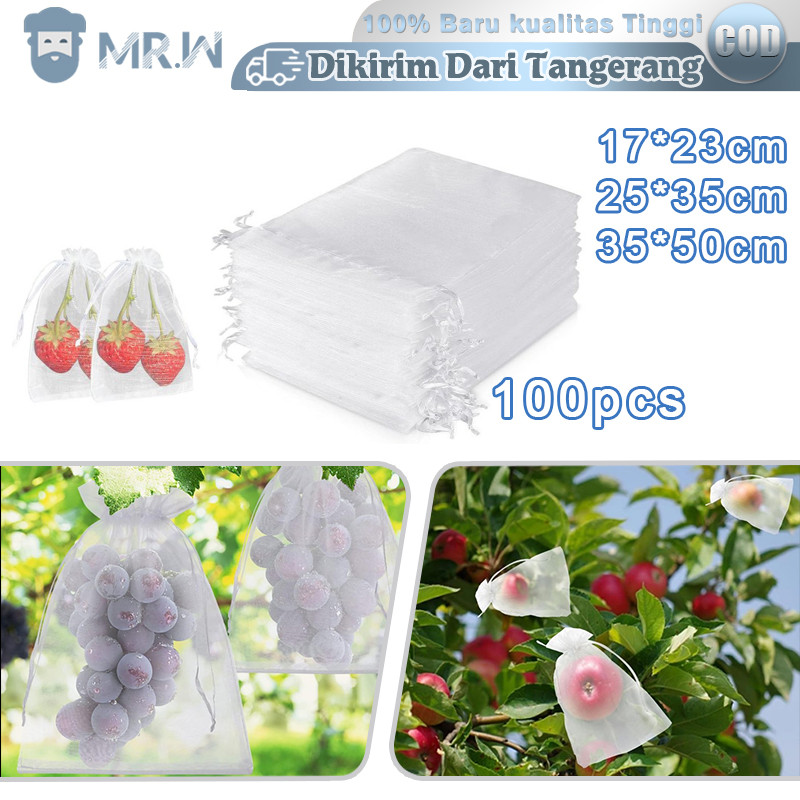 100pcs Pembungkus Buah Di Pohon Brongsong Mangga Fruit Cover Net Jaring Transparan Kelengkeng Anggur