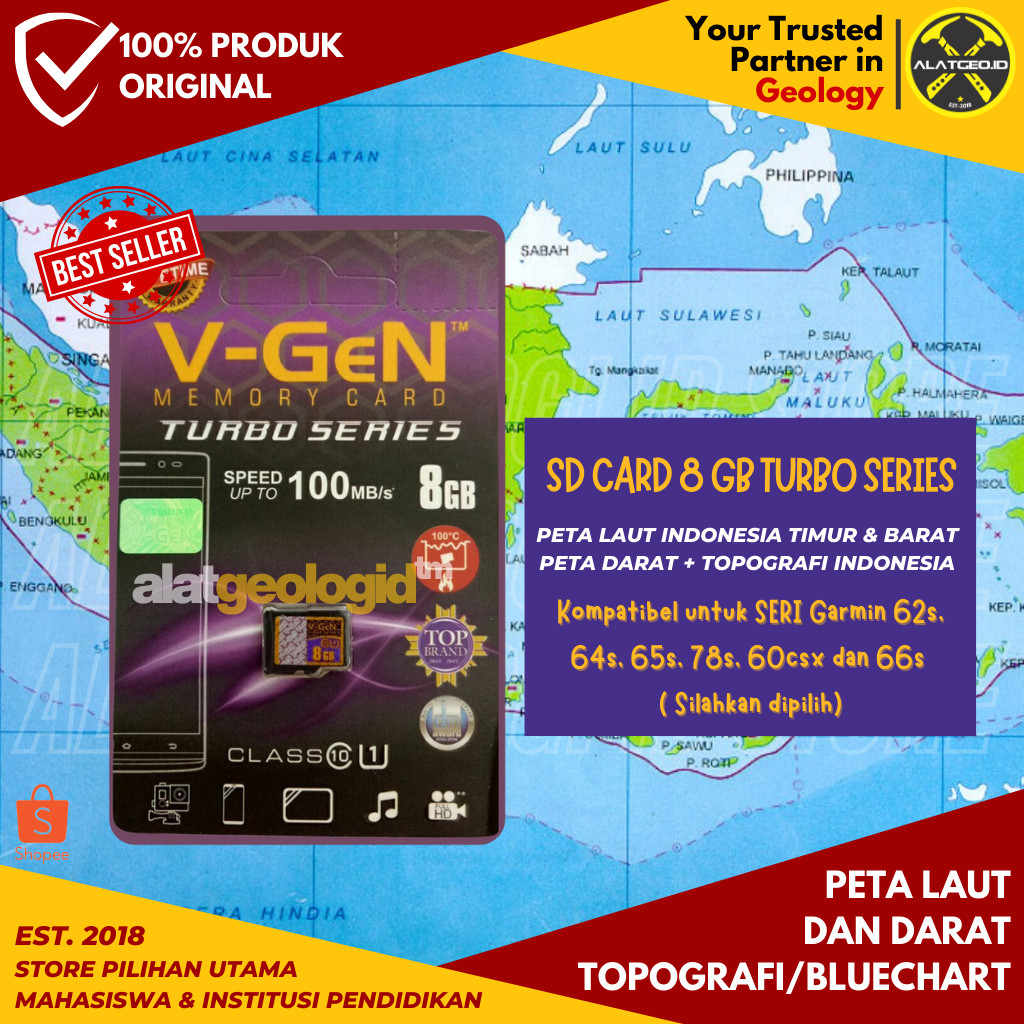 Peta Garmin 64s 62s 78s 66s 65s 79s Indonesia Darat Laut Barat Timur Micro SD Card Map