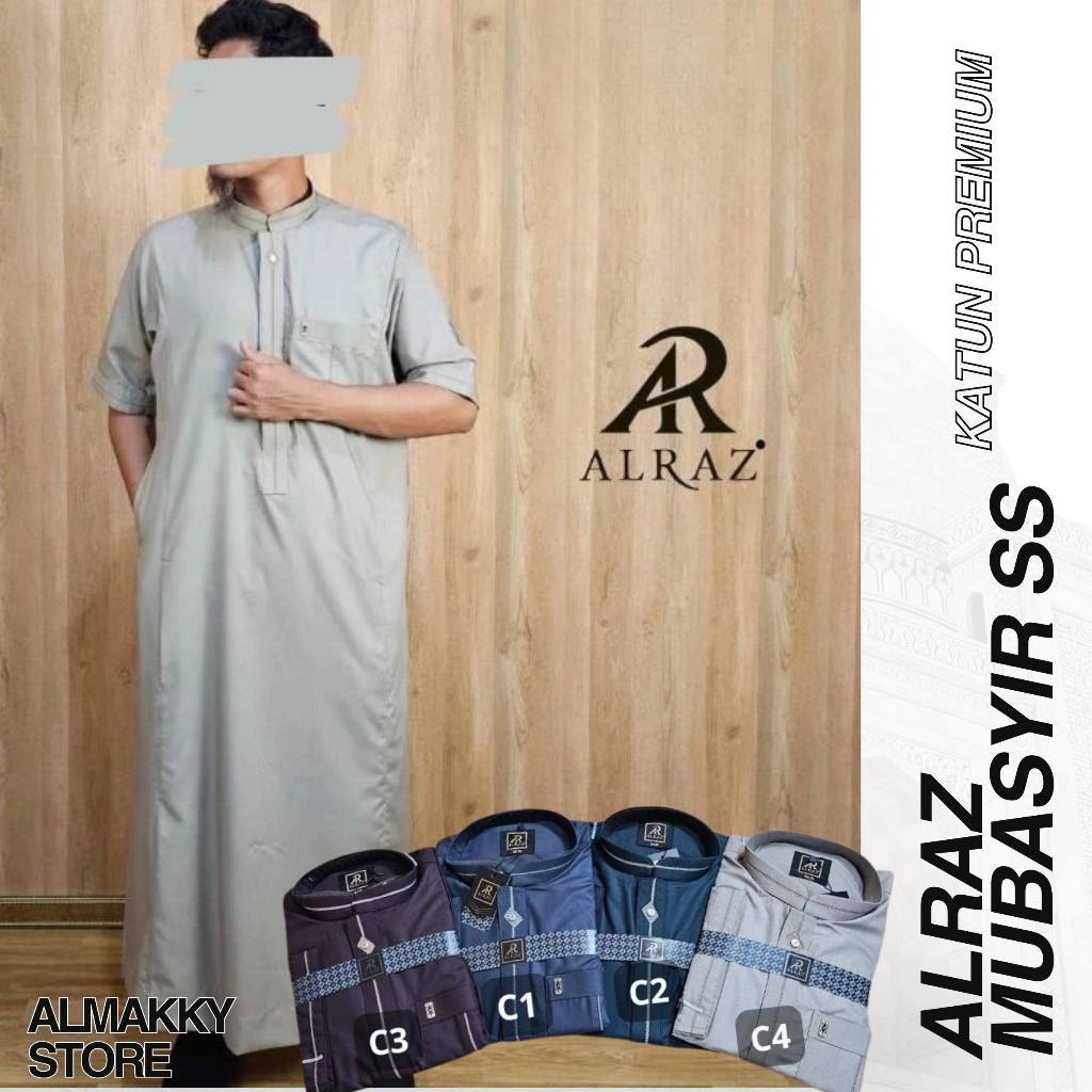 JUBAH ALRAZ MUBASYIR LENGAN PENDEK - Katun Poly Premium -  Gamis Pria Premium Al Raz Almakky Store
