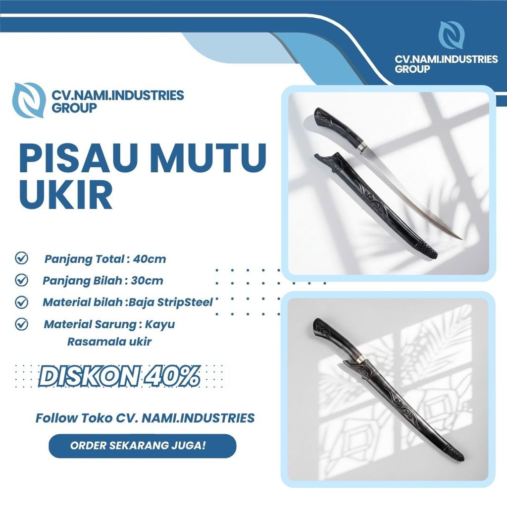 Pisau Dapur Kayu Ukir Baja Asli