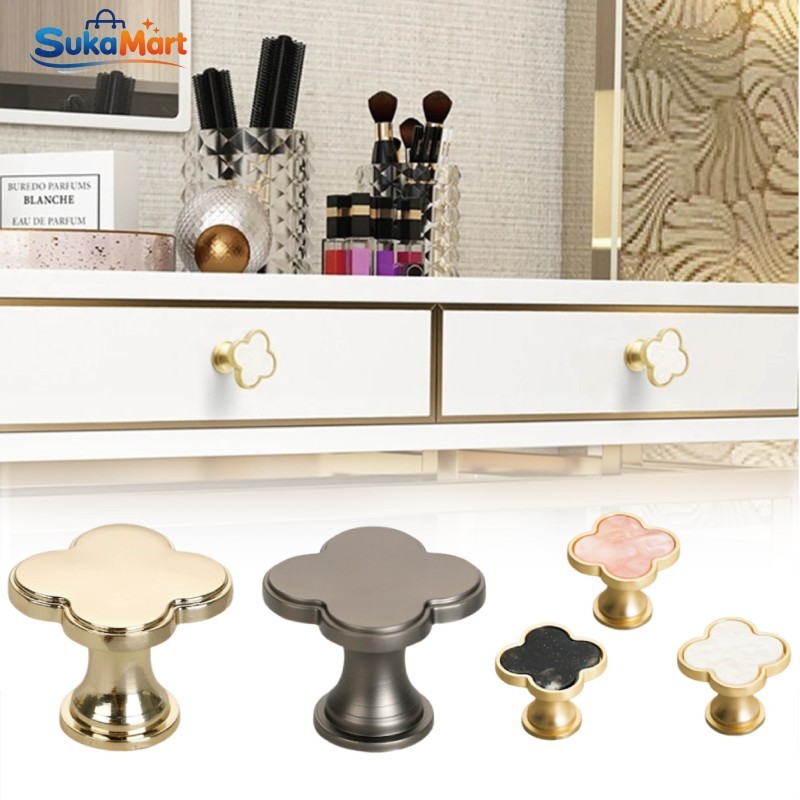 ​​Handle Pintu Lemari Daun Semanggi Marble Knop Tarikan Laci Pegangan untuk Interior dan Furnitur Ka