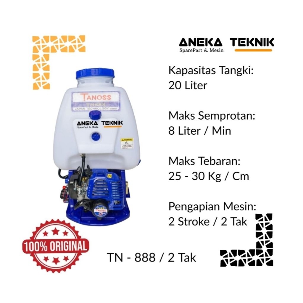 Aneka Teknik - Engine Sprayer / Mesin Semprot Hama Tanoss TN-888 Tangki 20 Liter Asli & Berkualitas
