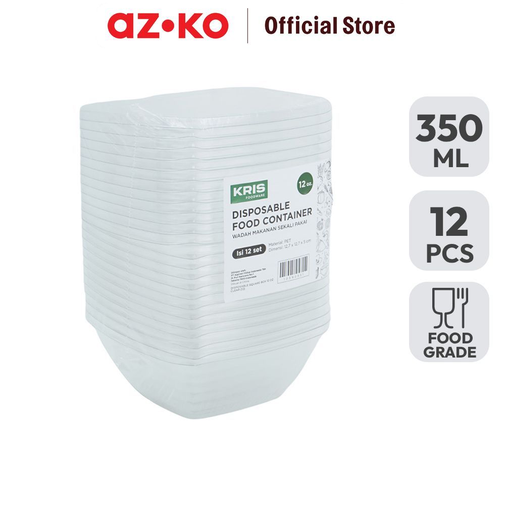 AZKO Kris 350 ml Set 12 Pcs Wadah Makanan Disposable Square Food Container Kotak Makan Food Grade Se