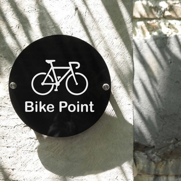 Sign Bike Point Akrilik Stiker + 1 Set Baut Stainless - INPI HOUSE - 20cm