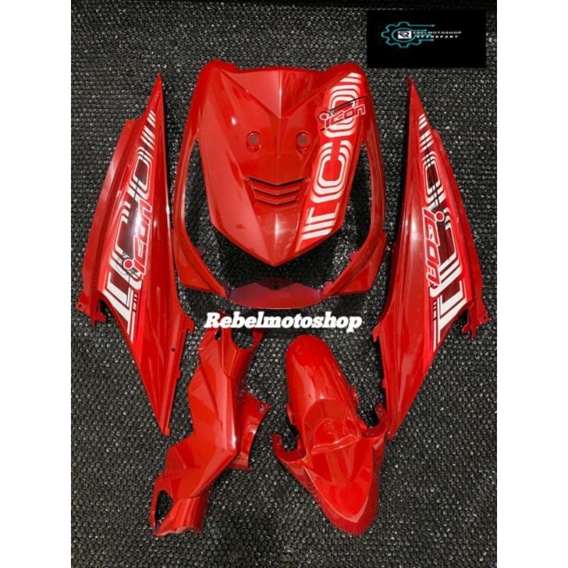 Cover full body halus Honda beat karbu warna merah cabe plus striping icon