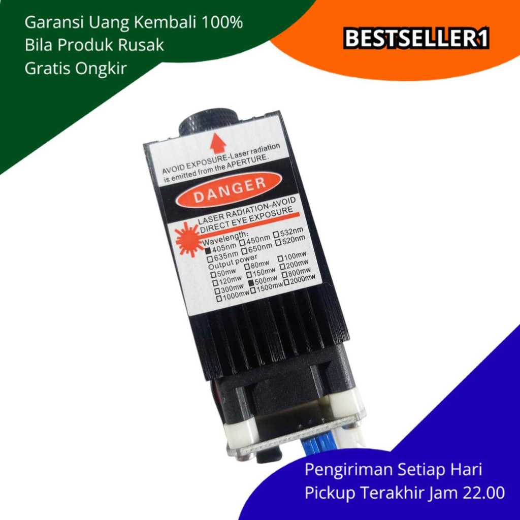 Engraving Laser Head CNC Blue Light 405nm Output 500mW Ukir Kayu Karet Logam Presisi Detail Halus Kn