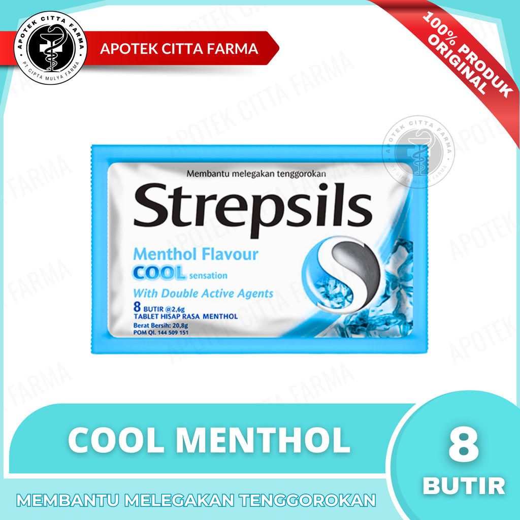 Strepsils Cool Per 1 Sachet @ 8 Butir Permen - Permen Pelega Tenggorokan / Menyegarkan Bau Mulut / R