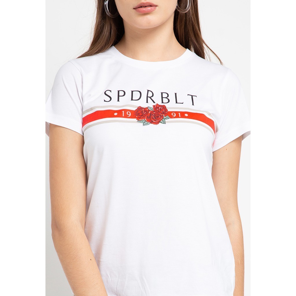 Spyderbilt Kaos Wanita Lengan Pendek Putih Gucci Gang LPTS030-WHT Planetsurf Tee