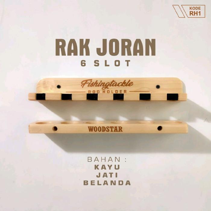 Rak Joran Pancing Rak Pancing Tempel Dinding Rod Holder bahan kayu jati Belanda - MENTAH