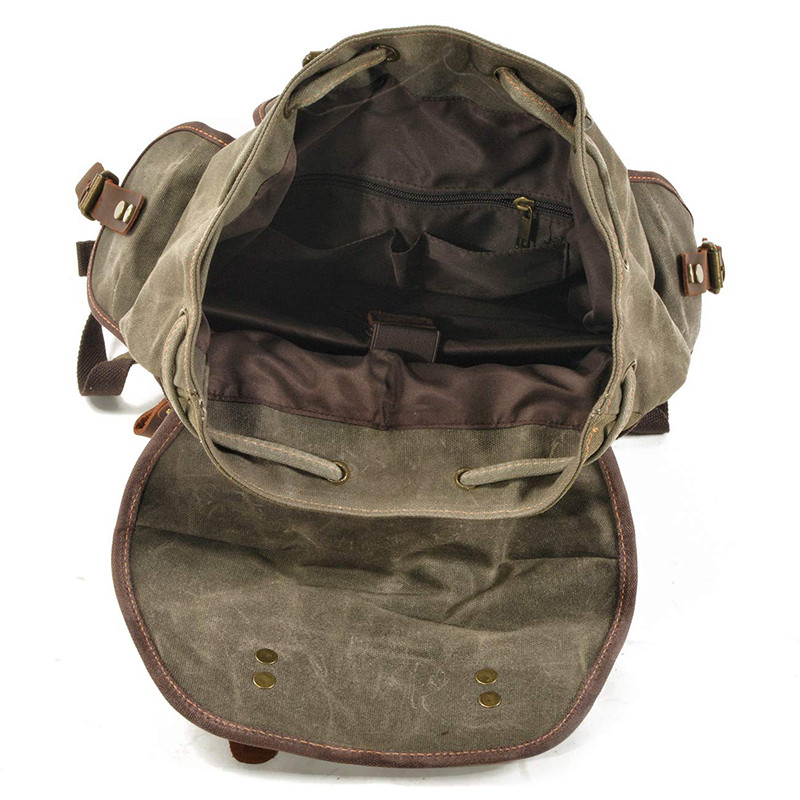Heavy Duty Vintage Rucksack Waxed Canvas Computer Travel Pack Waterproof Men's Hiking Motorcycle Mou
