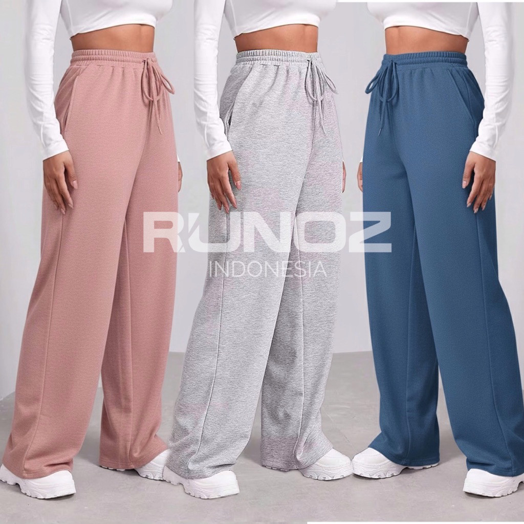 Runoz Sweatpants Loose Highwaist Celana Panjang Daily Wanita Nyaman Soft Lembut Tebal Baggy Loose Pa