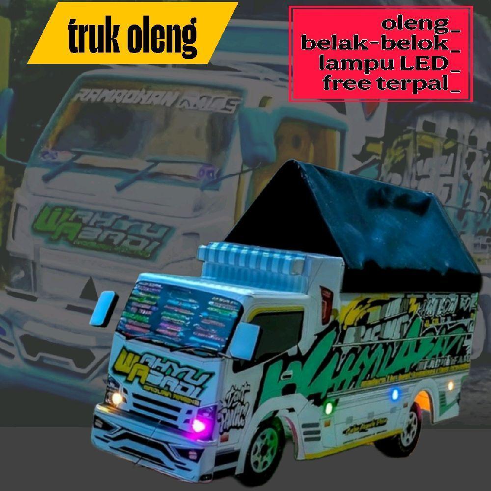 miniatur truk oleng Wahyu abadi 2 putih full variasi Mainan Kayu Hadiah Lampu