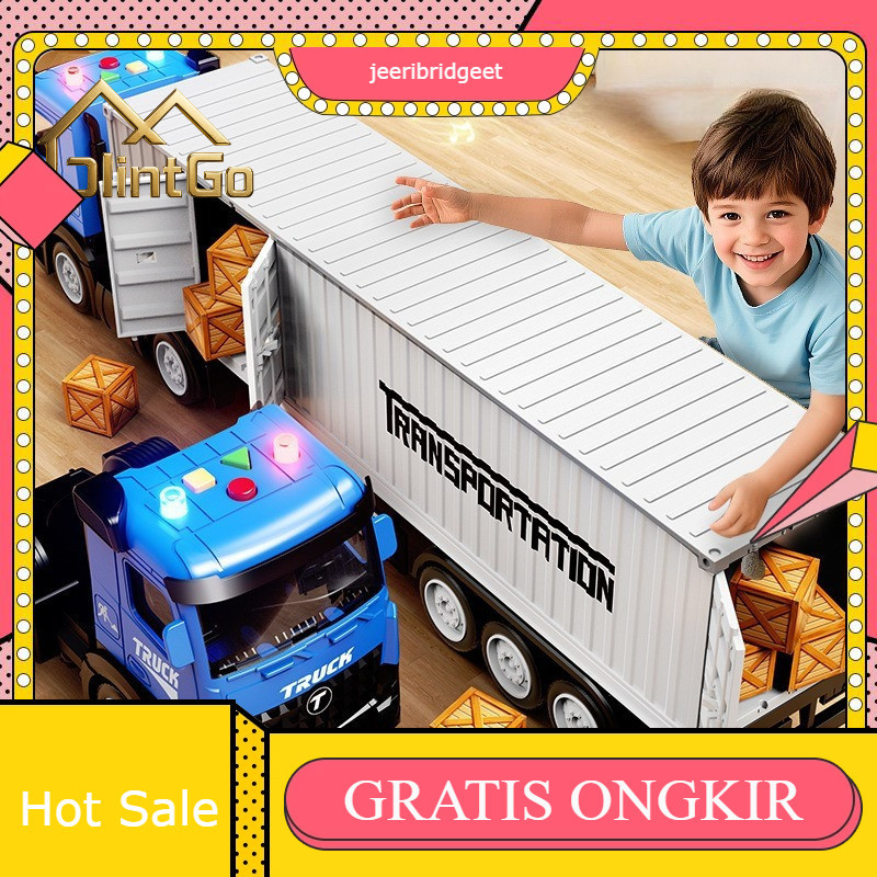 Mobil Mainan Miniatur Truk Diecast Truk Miniatur Bersuara dan Lampu Truk Kontainer Mobil Diecast