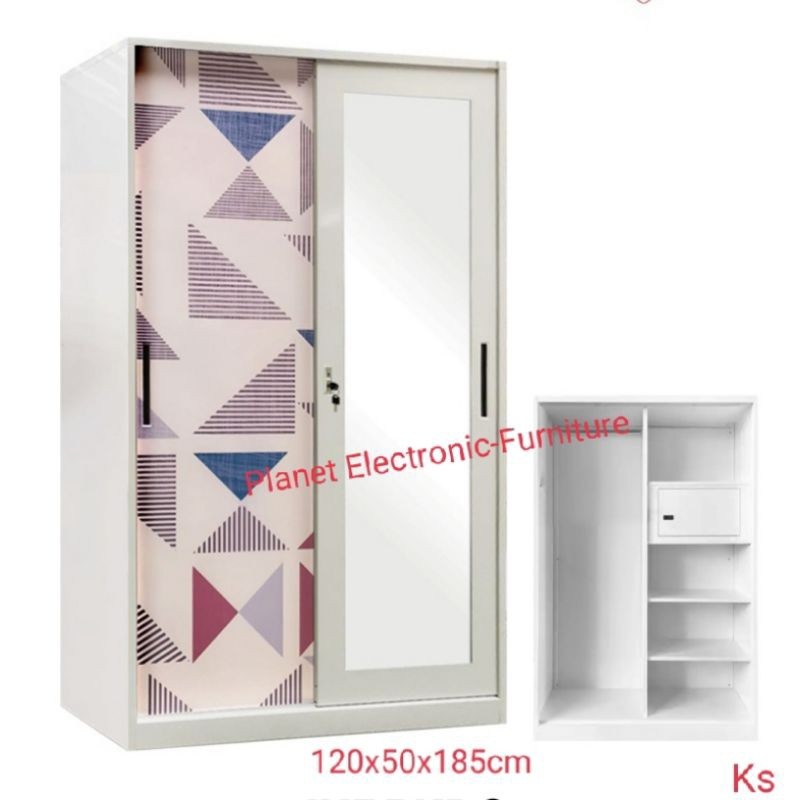 Lemari Pakaian Plat Besi Gantungan Tinggi  Lemari Baju 120cm  Lemari Sliding  Lemari Anti Rayap  Lem