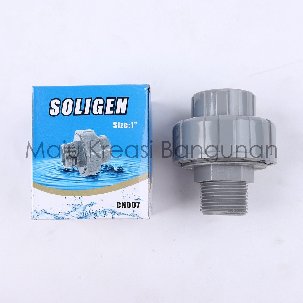 Watermur Drat Luar Soligen 1"x1" CN007 07 Water Mur PVC Pompa Air Plastik Union Fitting 1 Inch Inci 