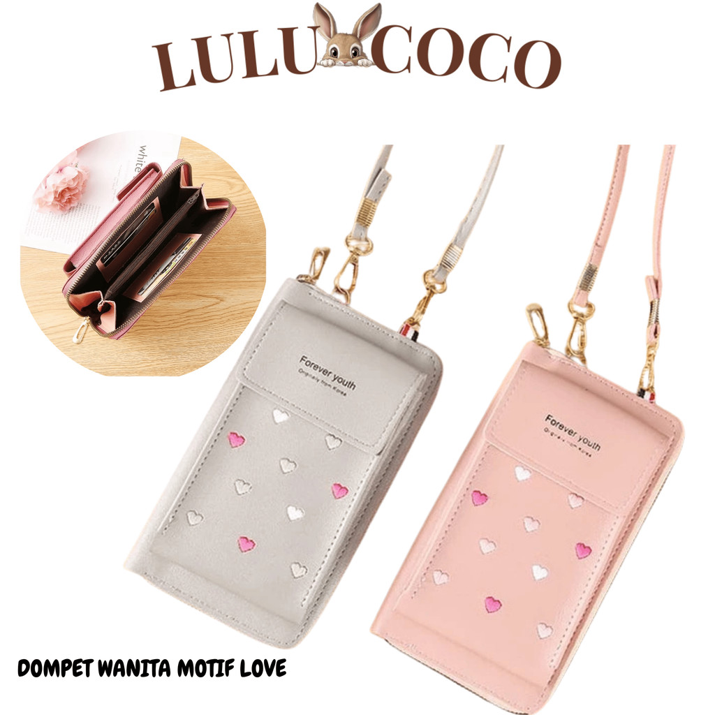 LUCO-  DOMPET PANJANG WANITA FREE TALI Q58 DOMPET WANITA MOTIF LOVE IMPORT REAL PICT