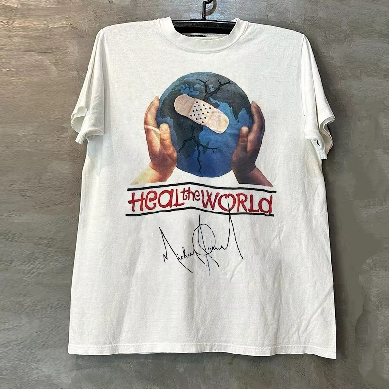 Heal The World Michael Jackson Album Cover Unisex Summer Casual Short Sleeve T-Shirt Vintage Ruffian