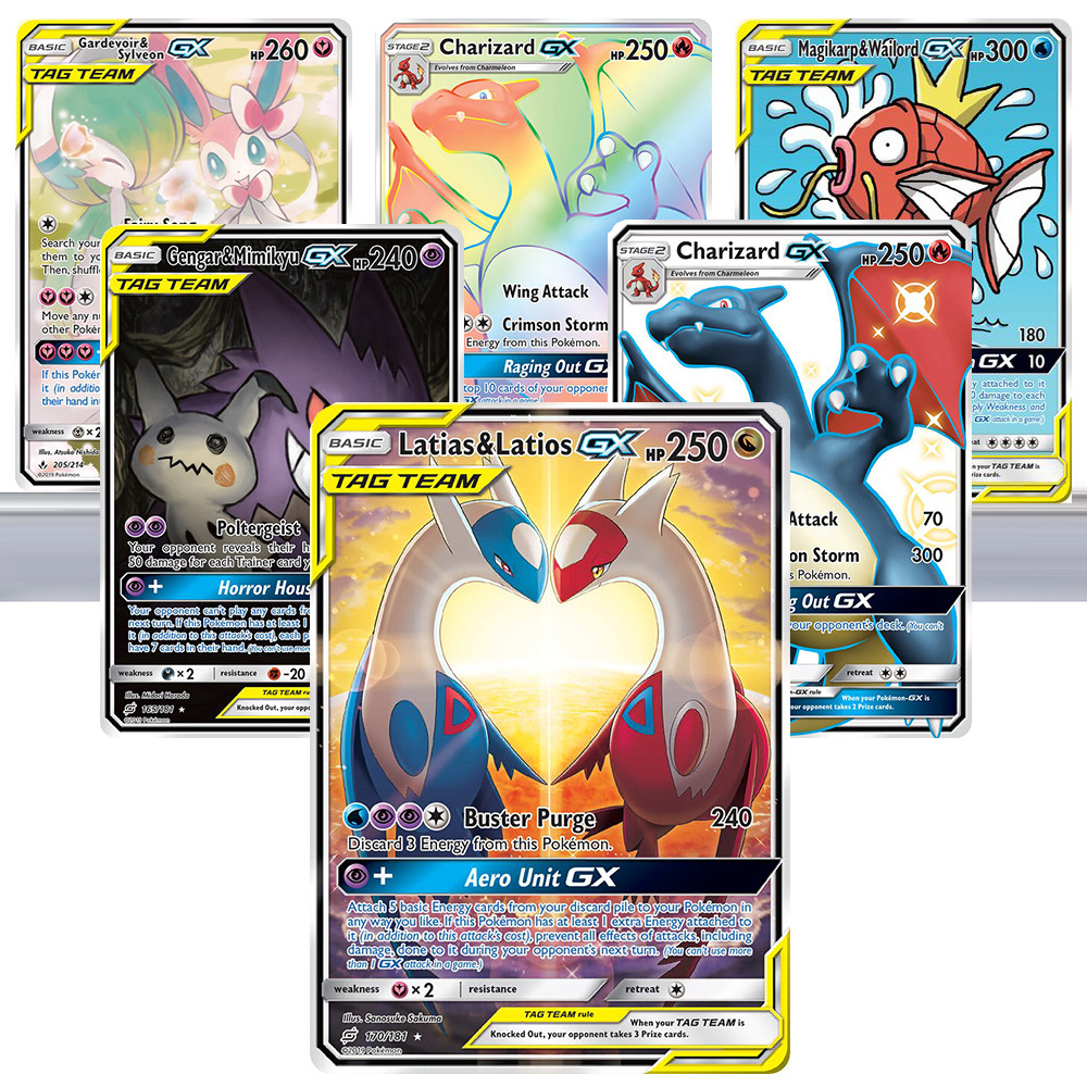 PKM GX Cards Holographic Rare Collection Battle Cards Toys Gifts Latias &Latios Genga & Mimikyu ariz