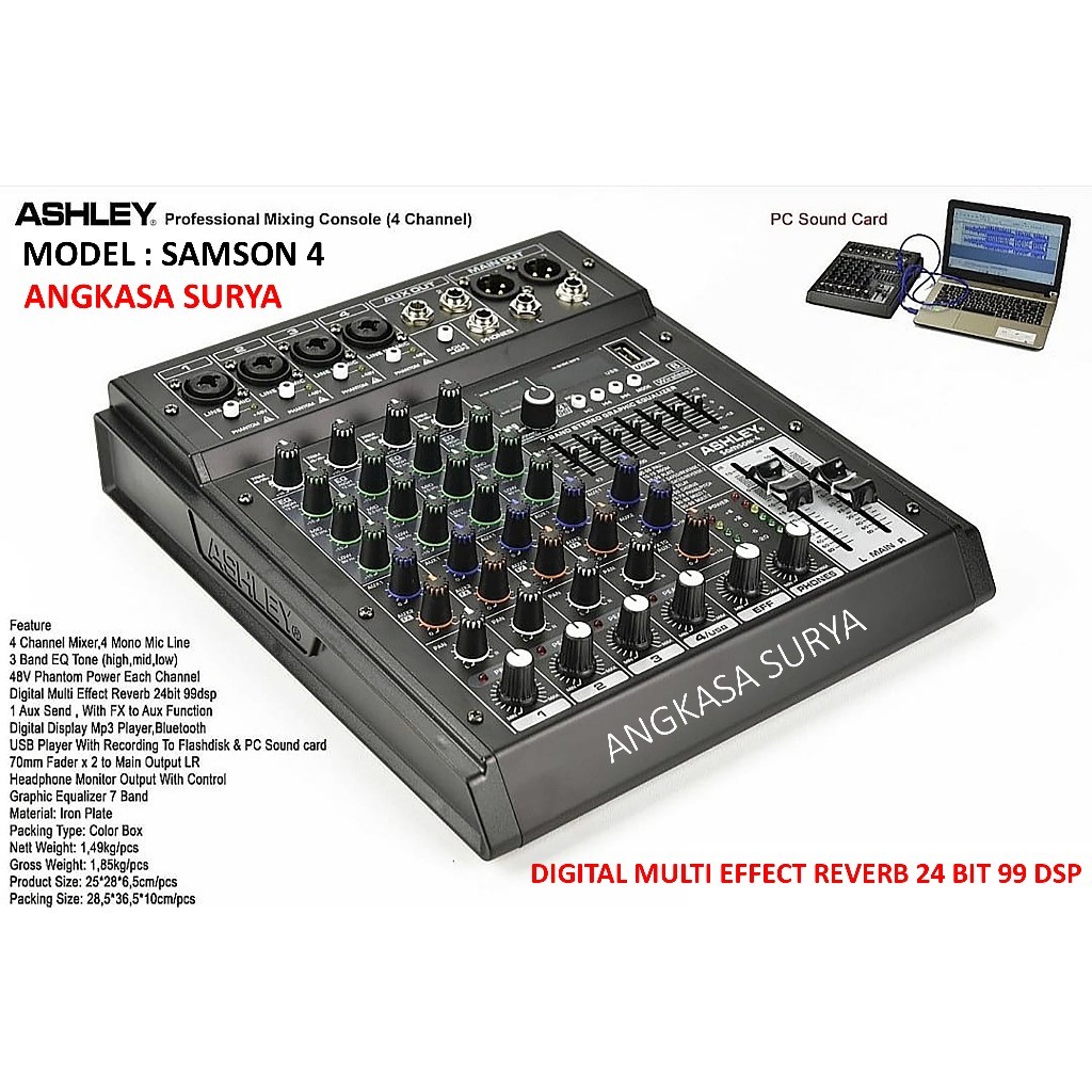 Mixer Audio ASHLEY SAMSON 4 ORIGINAL / MIXER ASHLEY SAMSON4 / Mixer 4 Channel USB  Bluetooth Equaliz