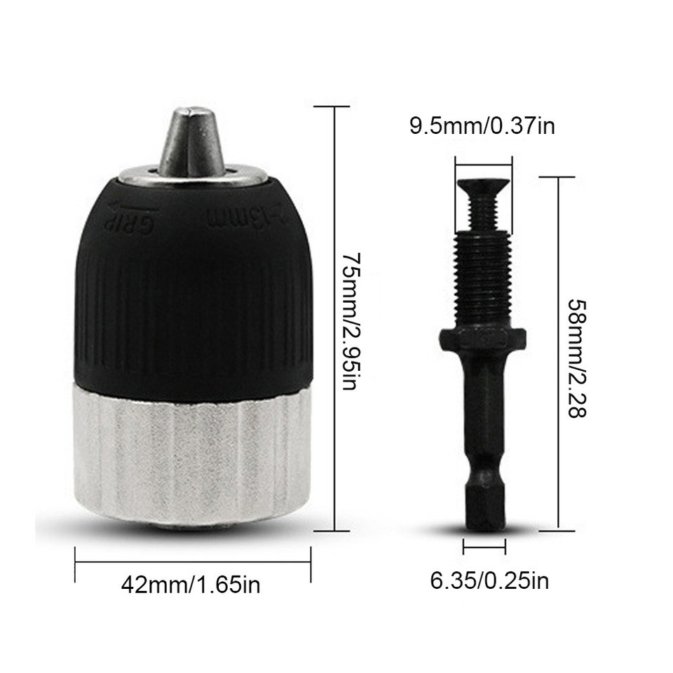 2013mm Keyless Drill Chuck Adapter 14Inch Hex Shank Drill Chuck Adapter Quick Connect Impact Driver 