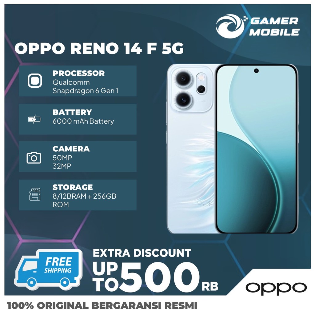 OPPO RENO 14F 5G PENYIMPANAN 8/12GB + 256GB GARANSI RESMI INDONESIA