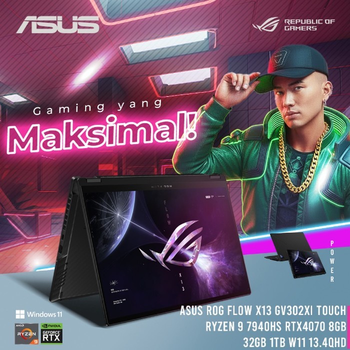 ASUS ROG FLOW X13 GV302XI TOUCH RYZEN 9 7940HS RTX4070 8GB/ 32GB 1TB W11 13.4QHD