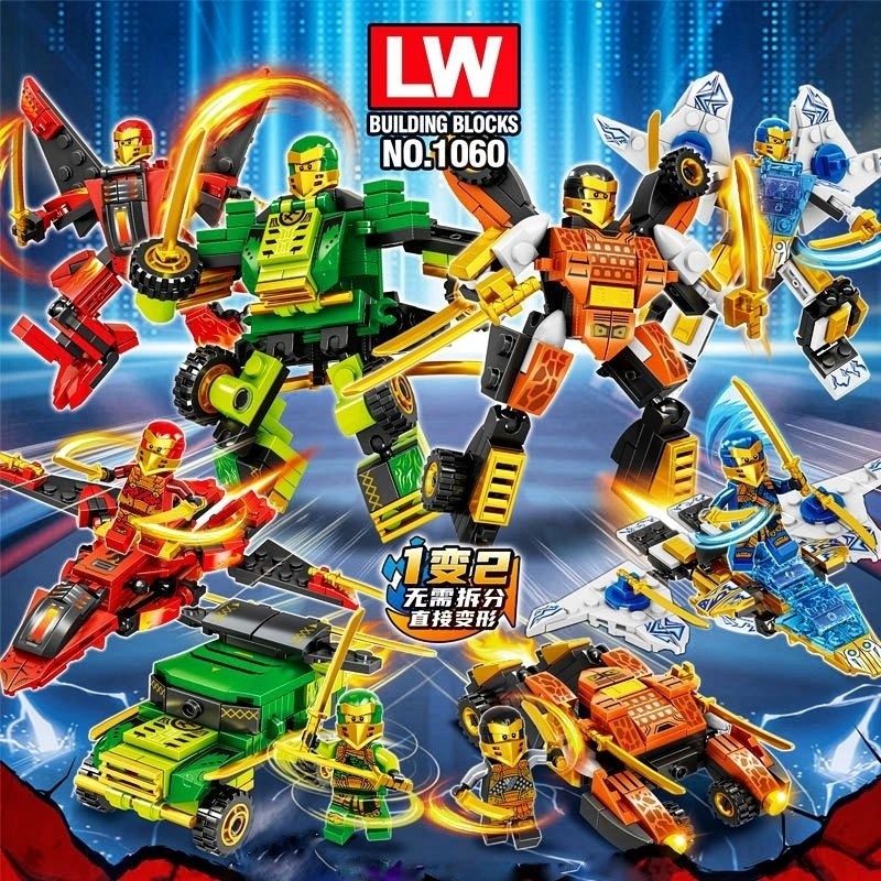 new station minifigure mainan anak mobil pesawat tempur ninjago berubah jadi robot besar + ninja + s