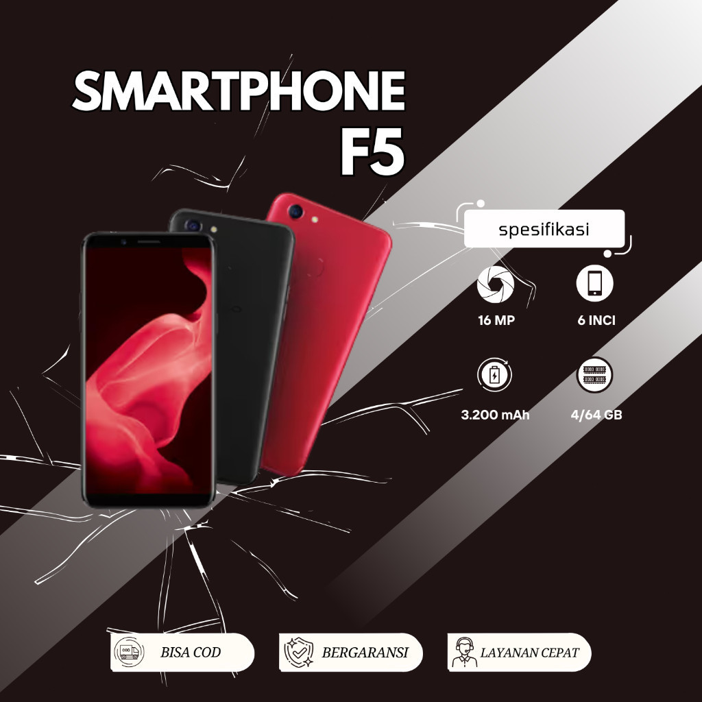 HP Oppo F5 4/64 GB KAMERA 16MP+20MP GARANSI 1 TAHUN ORIGINAL