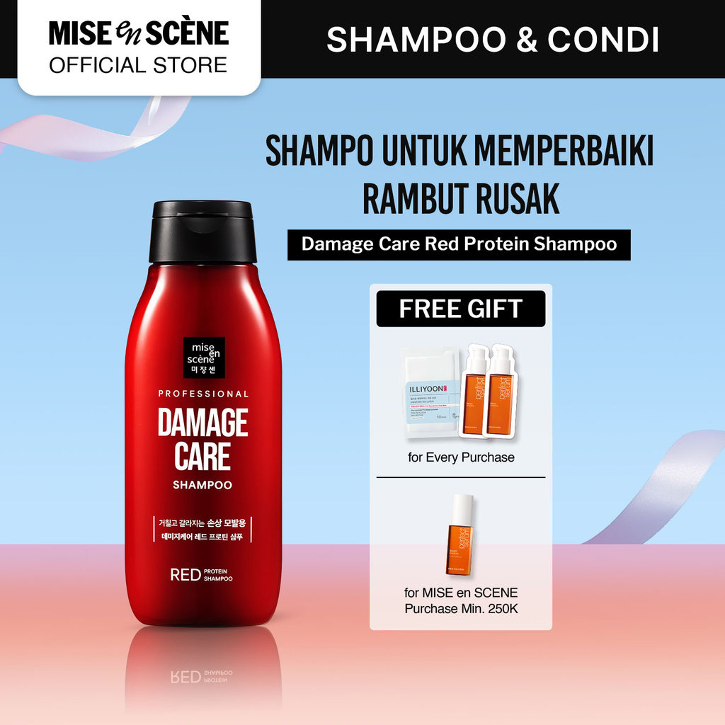 mise en scene Damage Care Red Protein Shampoo 200 ml - Shampo Untuk Rambut Rusak dilengkapi dengan V