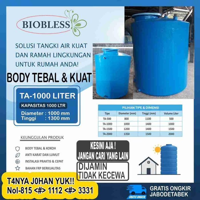Tandon Air, Toren Air 1000 Ltr - Tangki Air Fiber TA-1000L, Bahan Fiber BODY TEBAL KUAT ORI