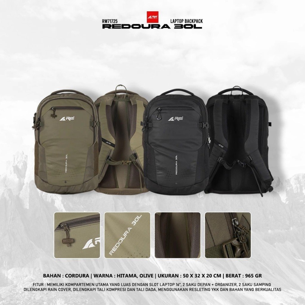 Tas Ransel Laptop Arei Redoura Original+Raincover