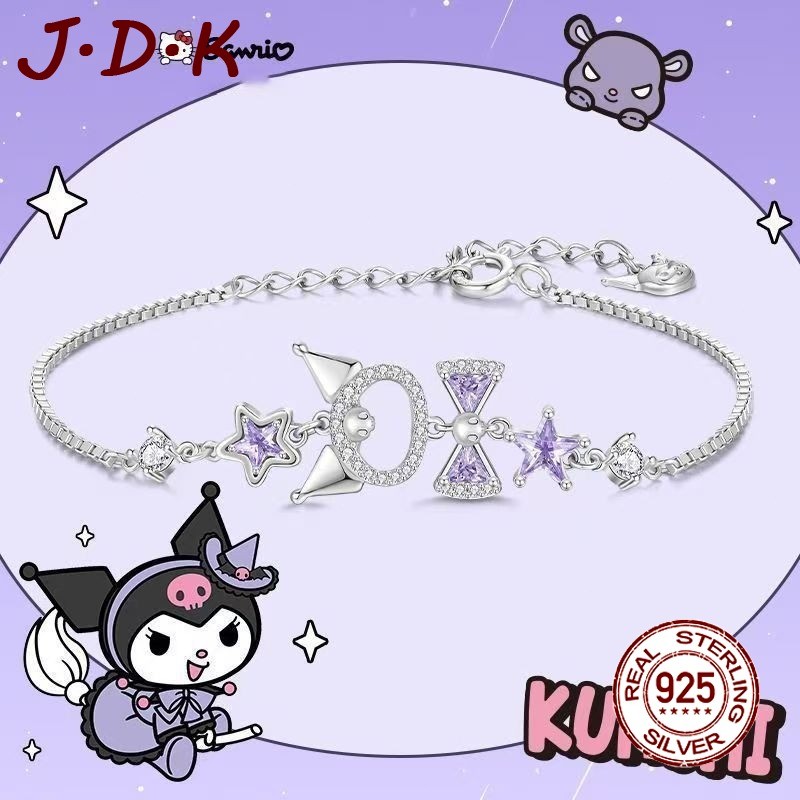 JDK Gelang Perak 925 Berongga Untuk Wanita Dengan Pita Ungu Zircon Lucu