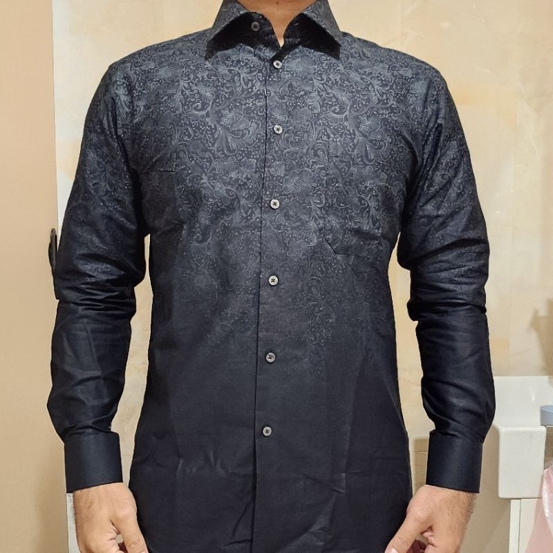 Kemeja Alisan Panjang Slimfit Lengan Cream Abu