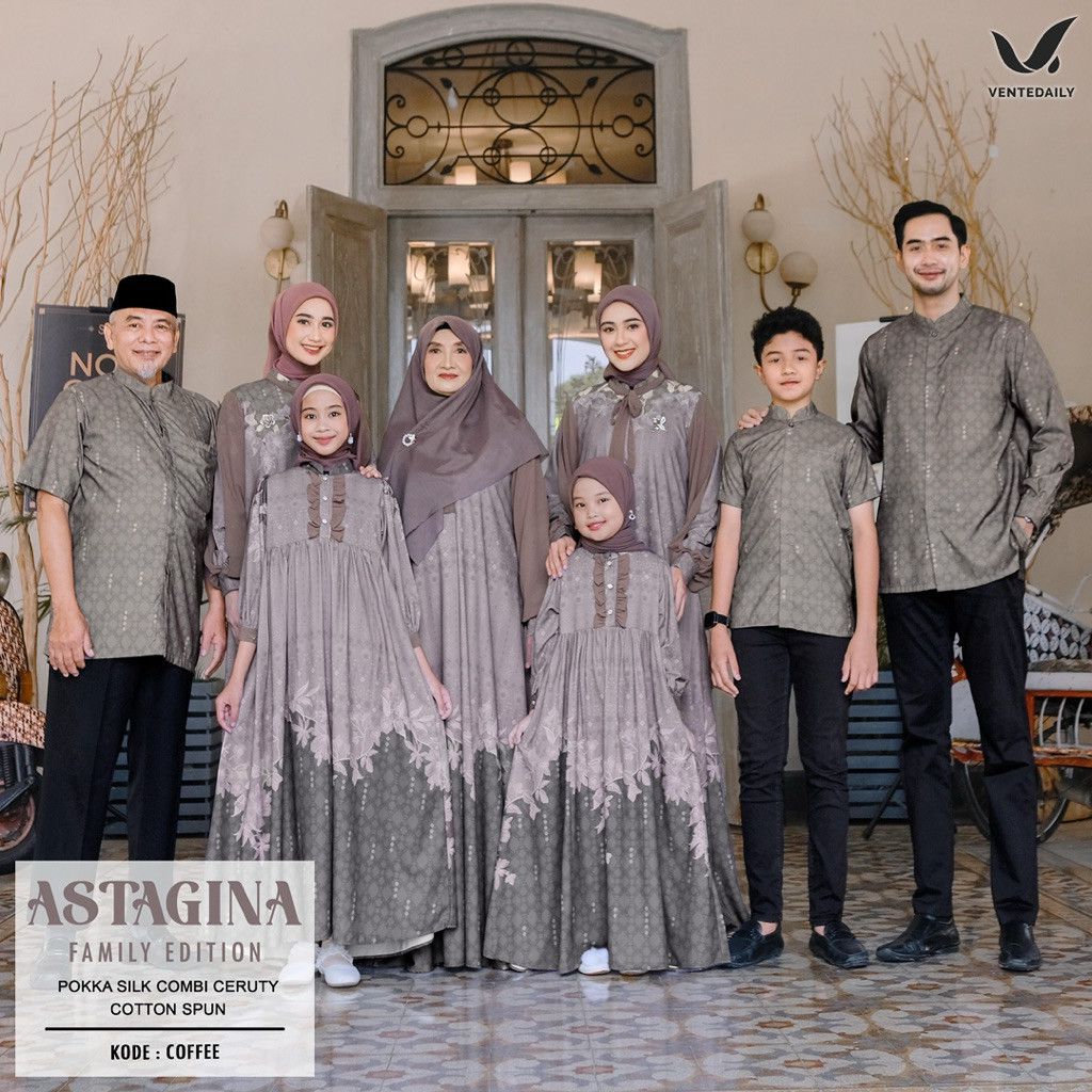 Riva Fashion Astagina Baju Sarimbit Keluarga Bahan Katun Sutra Silk Premium Motif Viral Koko Panjang