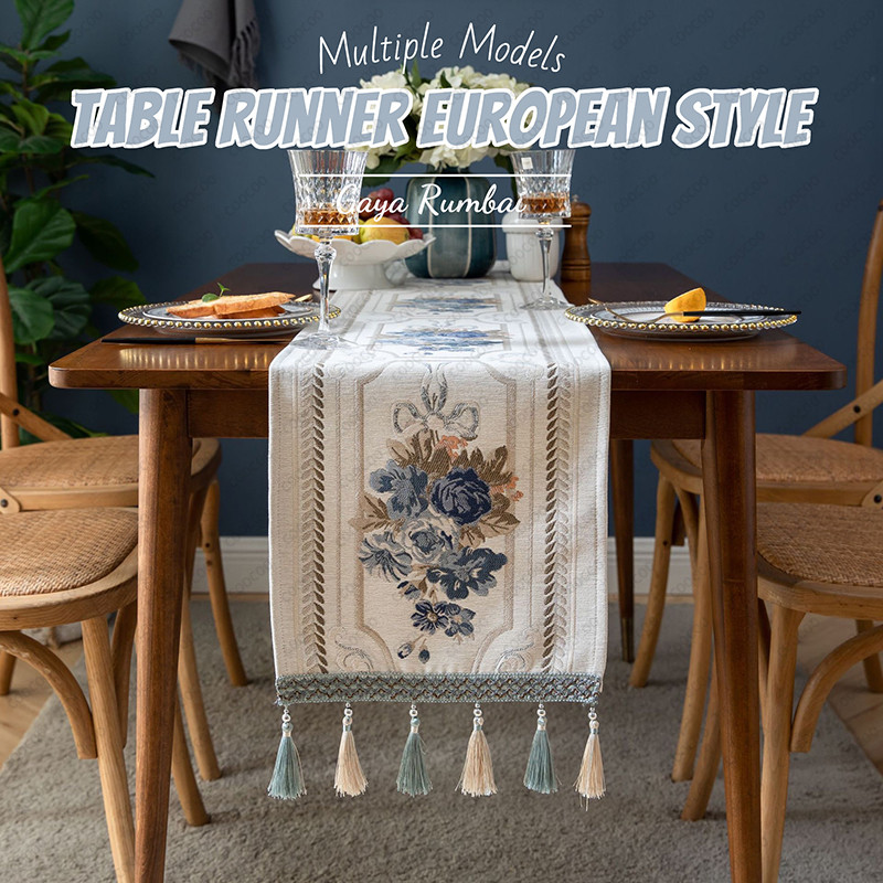 Table Runner European Style/Meja Makan Panjang Taplak Meja Kain Dekoratiftable Flag Luxury/Bunga per