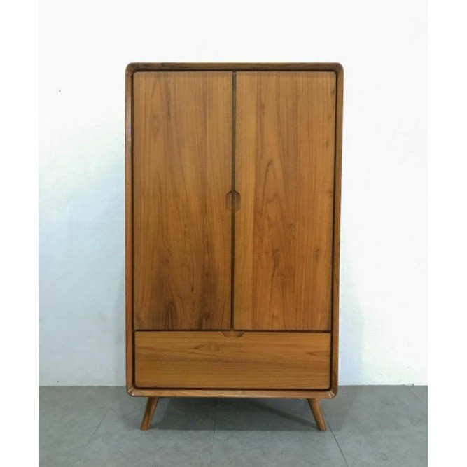 ALMARI KECIL ANAK MINIMALIS BUFET RETRO DRAWER PINTU 2 LEMARI CABINET LACI KAYU JATI FINISHING NATUR