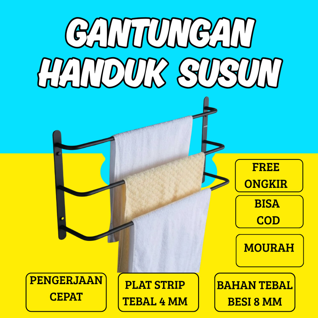 Gantungan handuk 3 susun / Rak handuk kamar mandi 3 susun / gantungan handuk tempel dinding