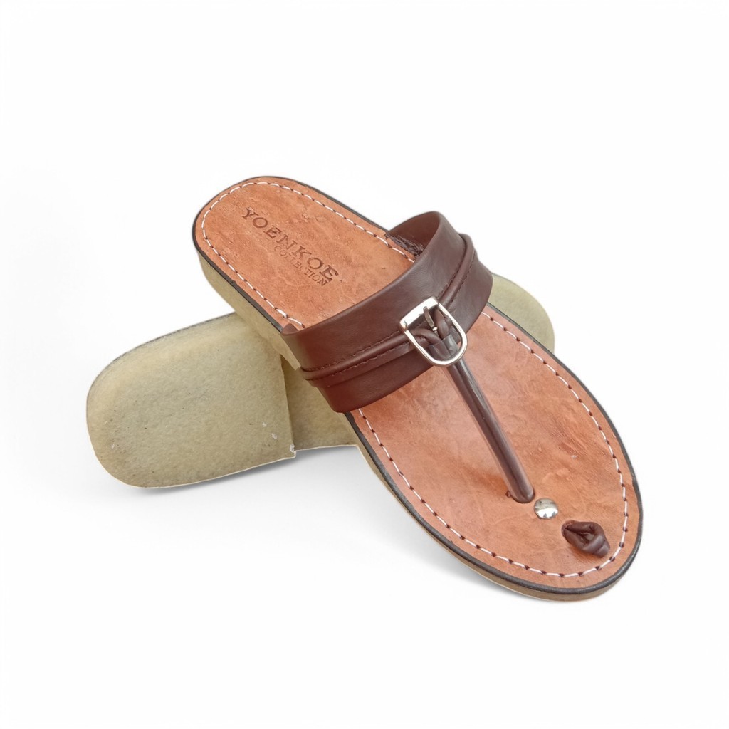 SANDAL HAJI TARUMPAH KHAS TASIK KARET MENTAH TEBAL / PROMO SANDAL TASIK KULIT ASLI COKLAT