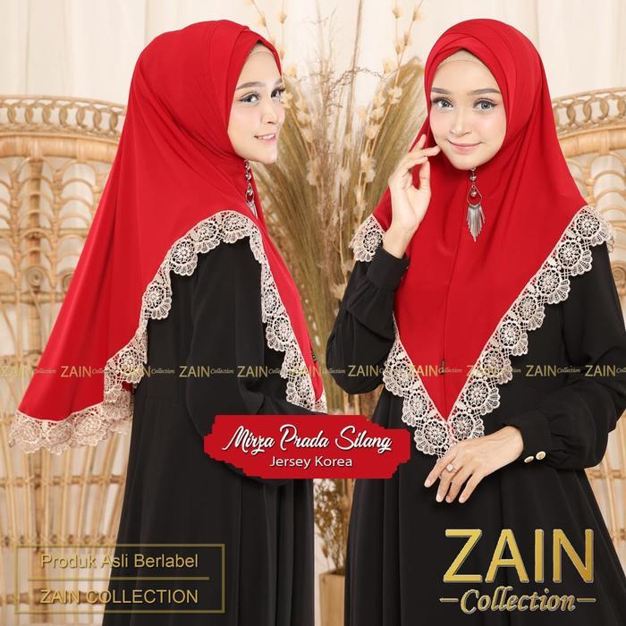 Jilbab Instan Mirna Silang Variasi Renda Prada Import Zain Collection - Marun