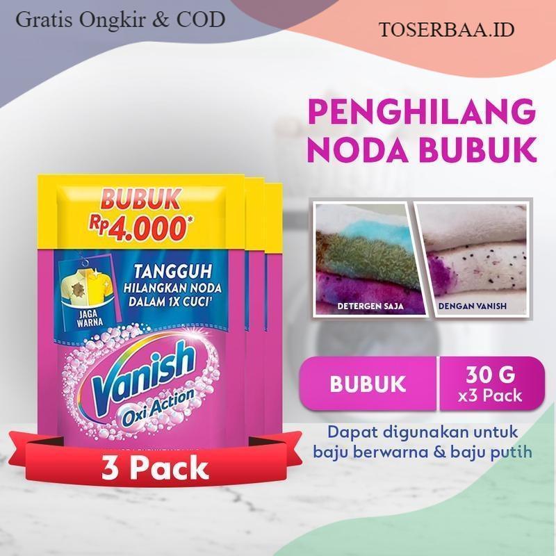 [3 PCS] Vanish Bubuk Pink 30gr - Deterjen Penghilang Noda Membandel pada Baju, Pemutih dan Pencerah 