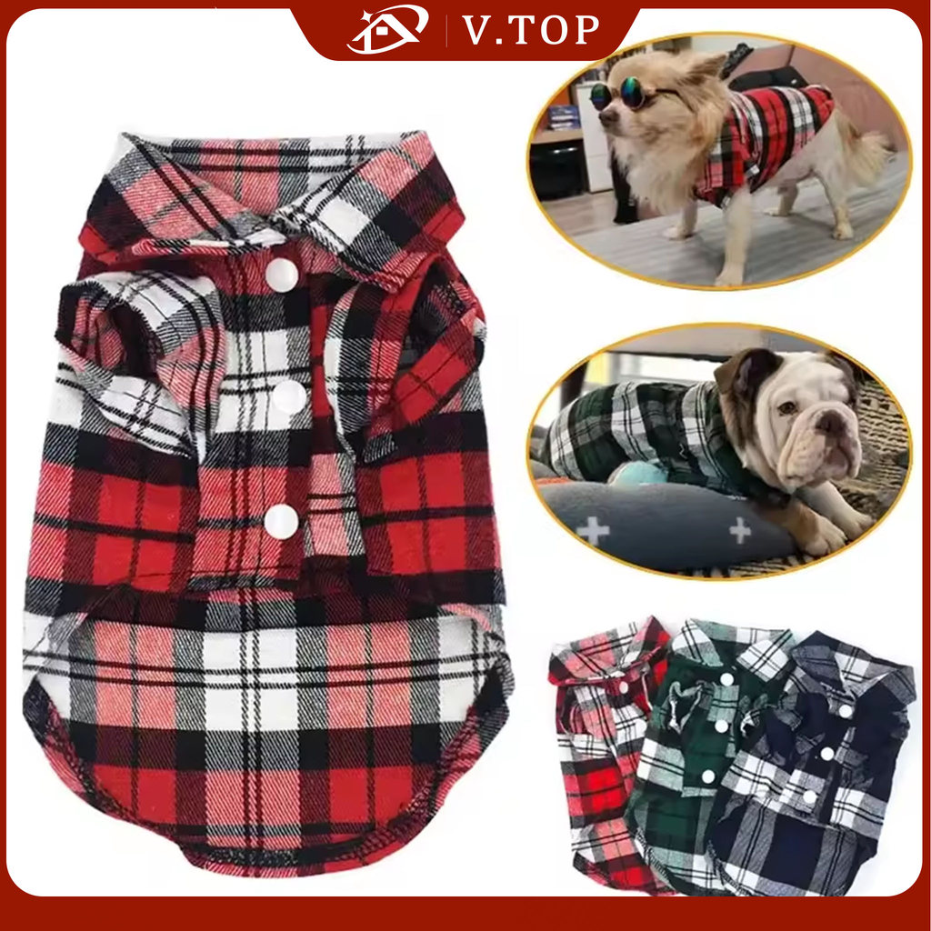 Rompi Kemeja Anjing Kucing Plaid Gaya Inggris Fashion Baju Anjing Kecil Chihuahua Anak Anjing Kucing