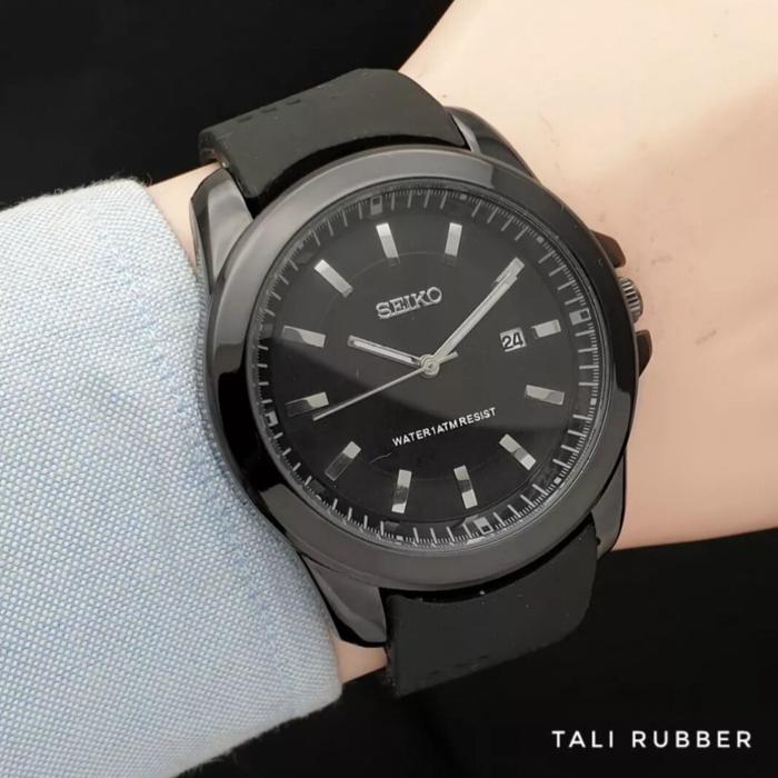Jam Tangan Pria Seiko Date 1912 Tali Karet Full Black Hitam terbaru - Hitam