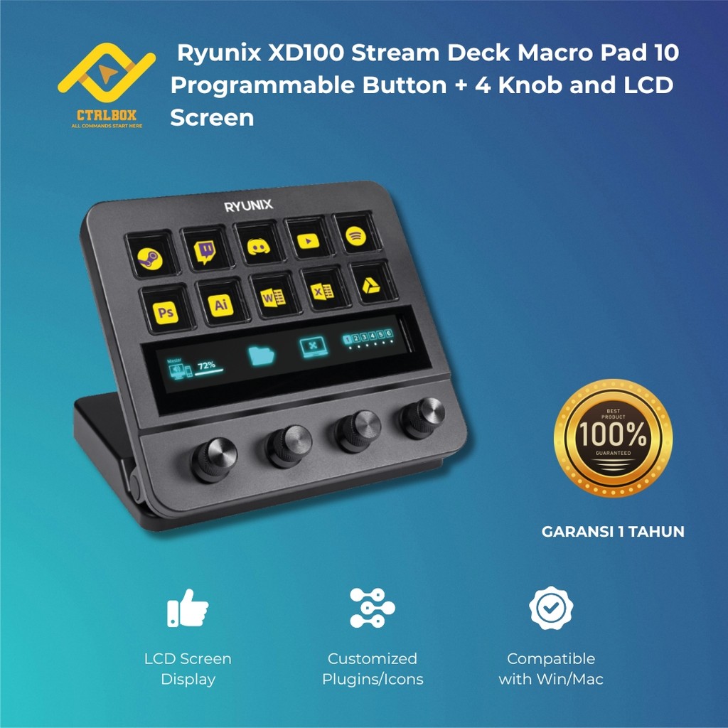 Ryunix Stream Deck XD200 Panel Macro RGB 15 Key Plug and Play untuk PC Laptop