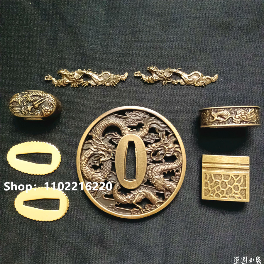A Set Sword Parts Alloy Handguard Tsuba Guard Fuchi Kashira Menuki For Japanese Japan Samurai Katana